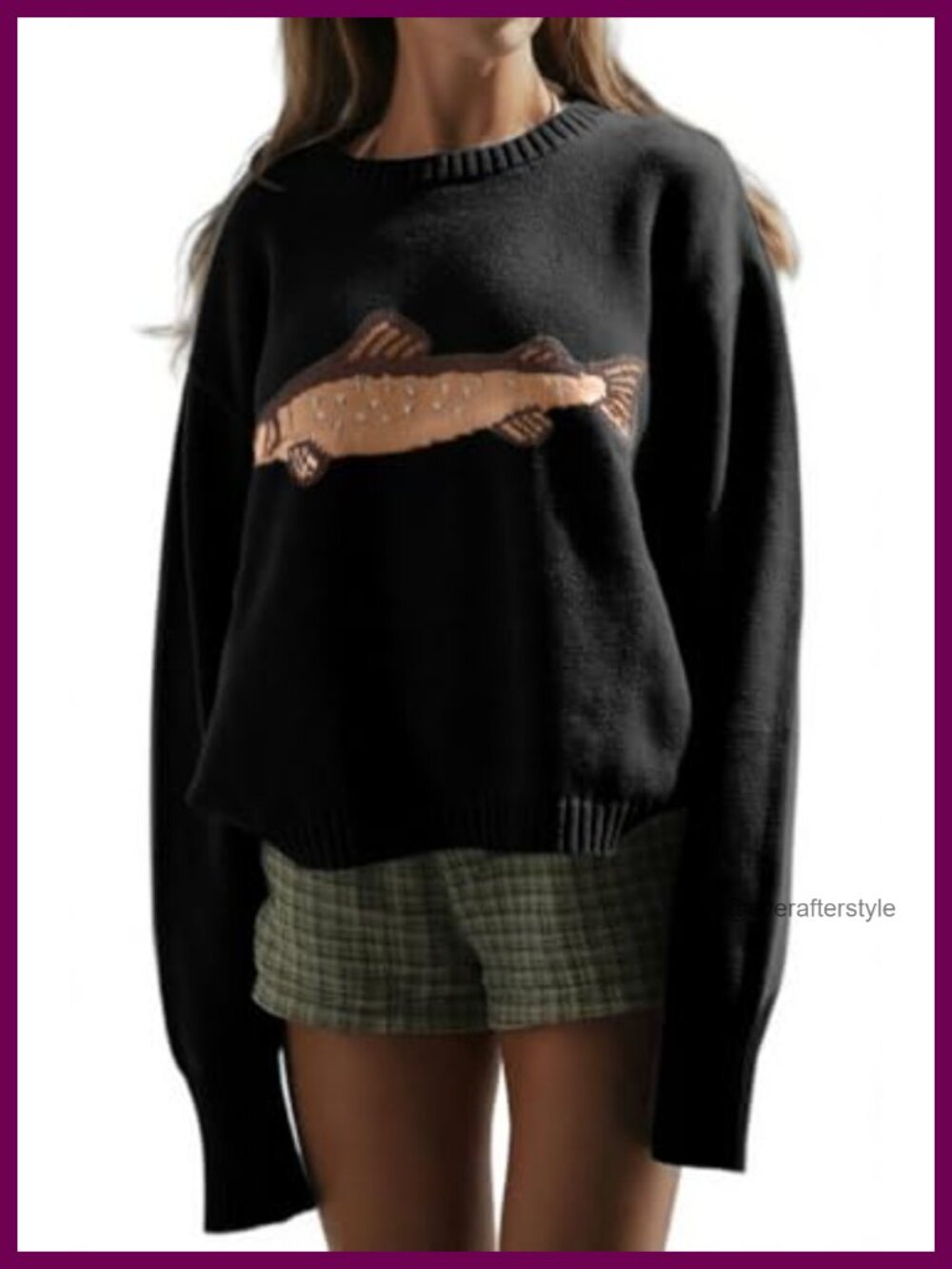 Oversized Rib Knit Graphic Pullover Sweater Drop Shoulder Crew Neck